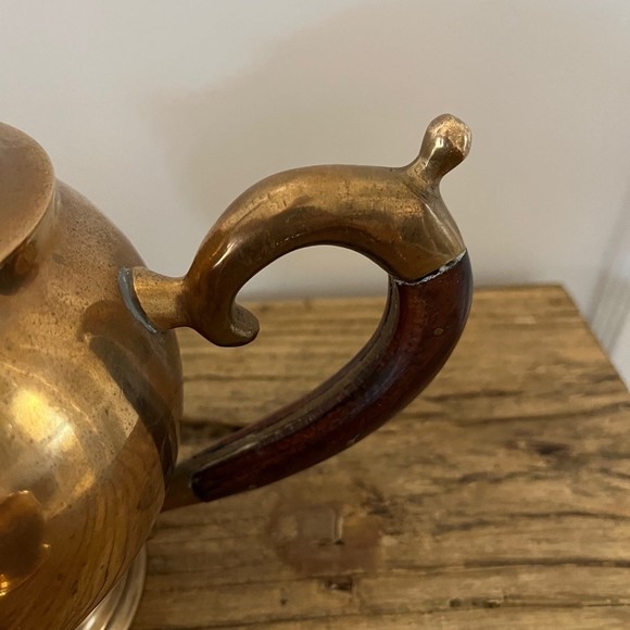 Vintage 3 Piece Taiwan Brass with Wooden Handle Hollywood Regency Tea Set - Picture 5 of 12